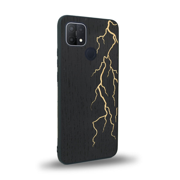 Coque de protection en bois véritable fabriquée en France pour Oppo A15 alliant plusieurs essences de bois pour représenter un éclair divin