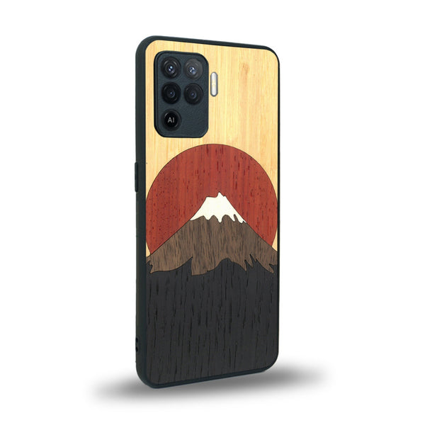 Coque de protection en bois véritable fabriquée en France pour Oppo A94 alliant plusieurs essences de bois pour représenter le mont Fuji