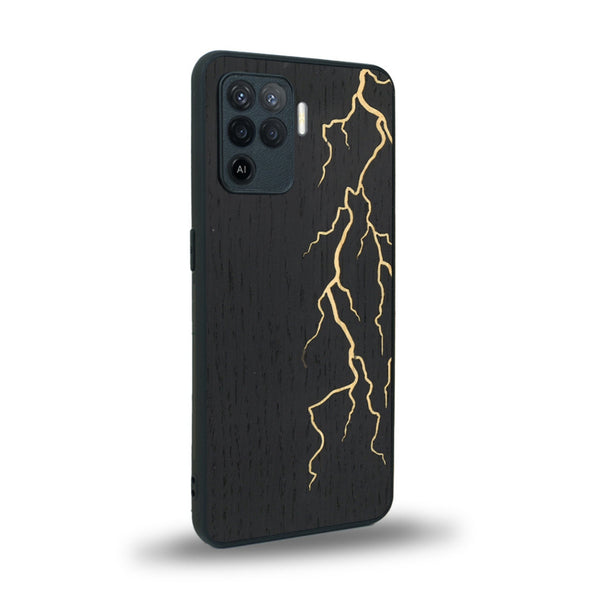 Coque de protection en bois véritable fabriquée en France pour Oppo A94 alliant plusieurs essences de bois pour représenter un éclair divin