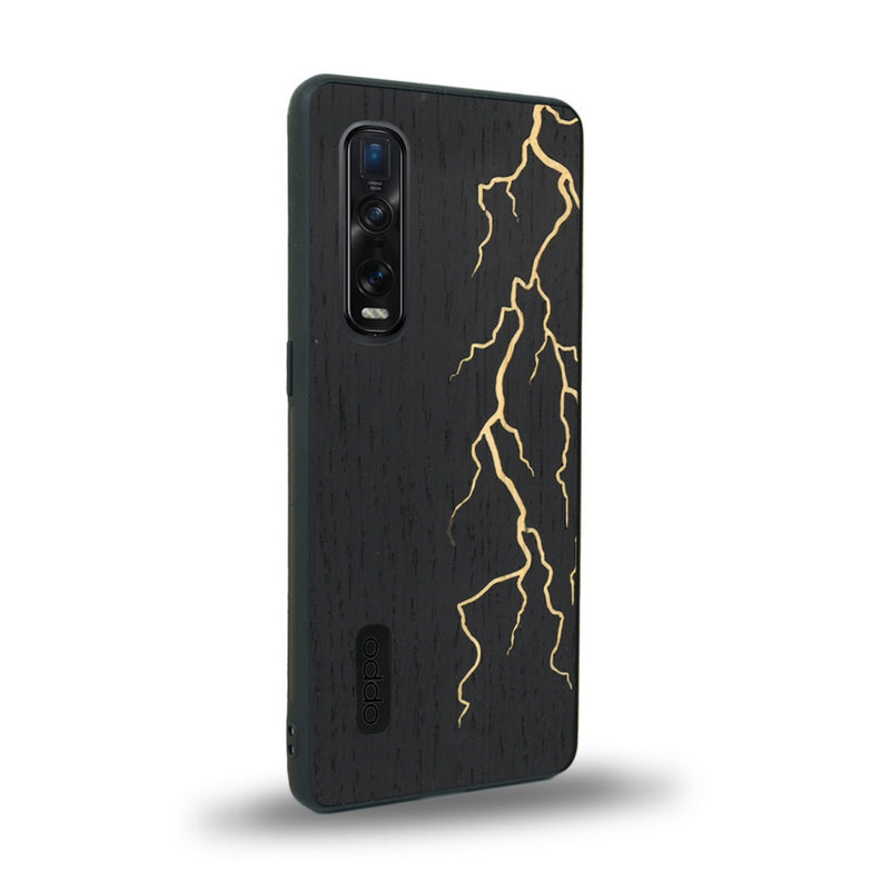 Coque de protection en bois véritable fabriquée en France pour Oppo Find X2 Pro alliant plusieurs essences de bois pour représenter un éclair divin