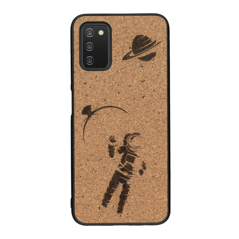 Coque de protection en bois véritable fabriquée en France pour Samsung A03S sur le thème des astronautes