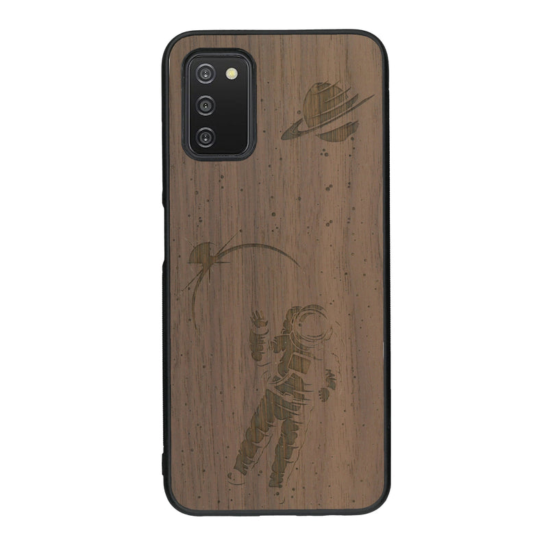 Coque de protection en bois véritable fabriquée en France pour Samsung A03S sur le thème des astronautes