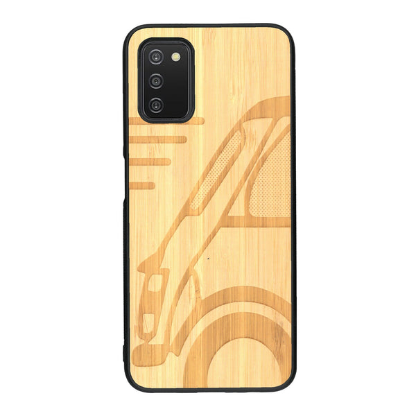 Coque de protection en bois véritable fabriquée en France pour Samsung A03S sur le thème de l'automobile avec une authentique Mini Cooper