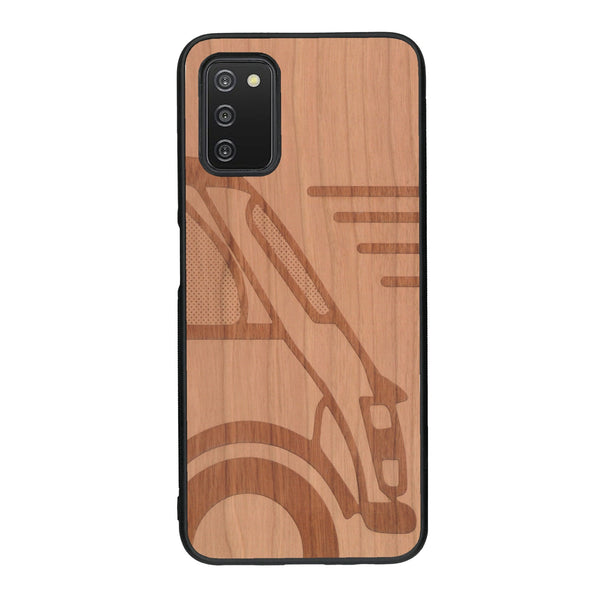 Coque de protection en bois véritable fabriquée en France pour Samsung A03S sur le thème de l'automobile avec une authentique Mini Cooper