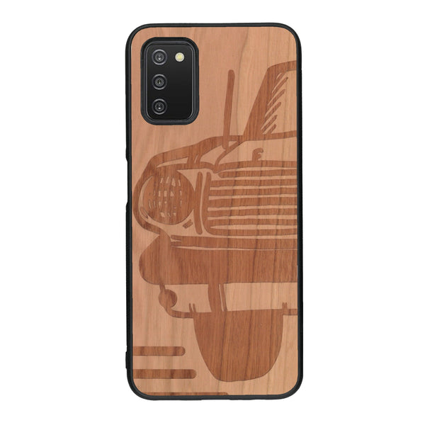 Coque de protection en bois véritable fabriquée en France pour Samsung A03S sur le thème de l'automobile avec une authentique Mustang