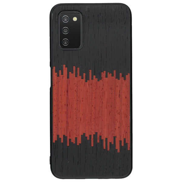 Coque de protection en bois véritable fabriquée en France pour Samsung A03S alliant plusieurs essences de bois pour représenter du magma en fusion