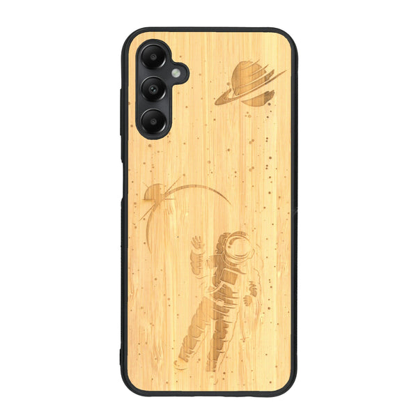 Coque de protection en bois véritable fabriquée en France pour Samsung A05S sur le thème des astronautes