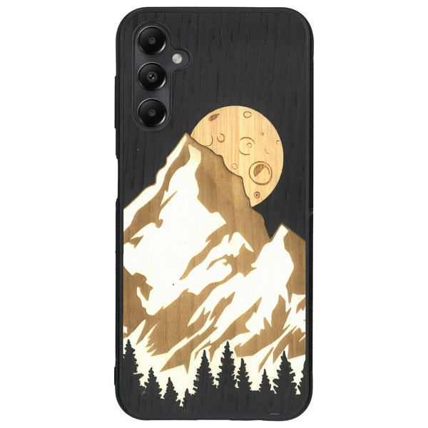 Coque de protection en bois véritable fabriquée en France pour Samsung A05S alliant plusieurs essences de bois pour représenter le mont Everest