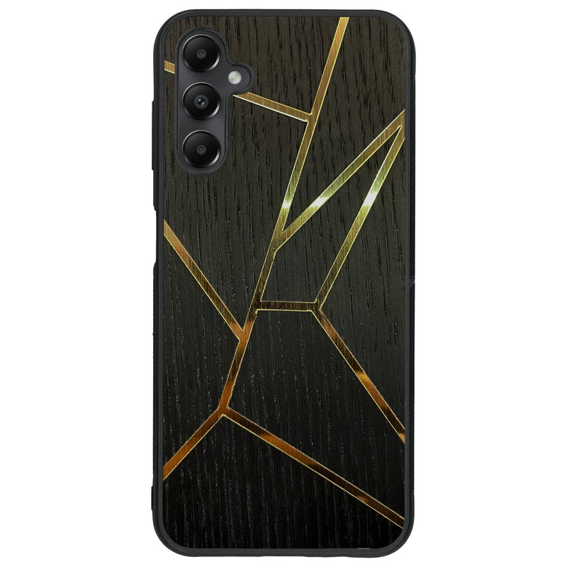 Coque de protection en bois véritable fabriquée en France pour Samsung A05S alliant plusieurs essences de bois pour représenter des fragments design