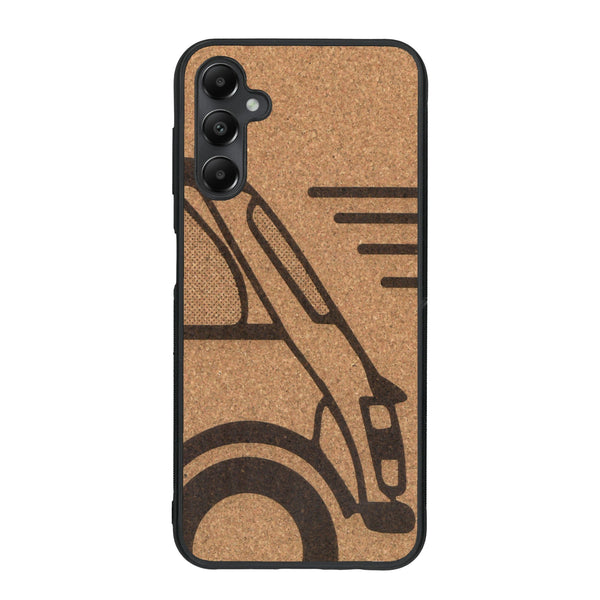 Coque de protection en bois véritable fabriquée en France pour Samsung A05S sur le thème de l'automobile avec une authentique Mini Cooper