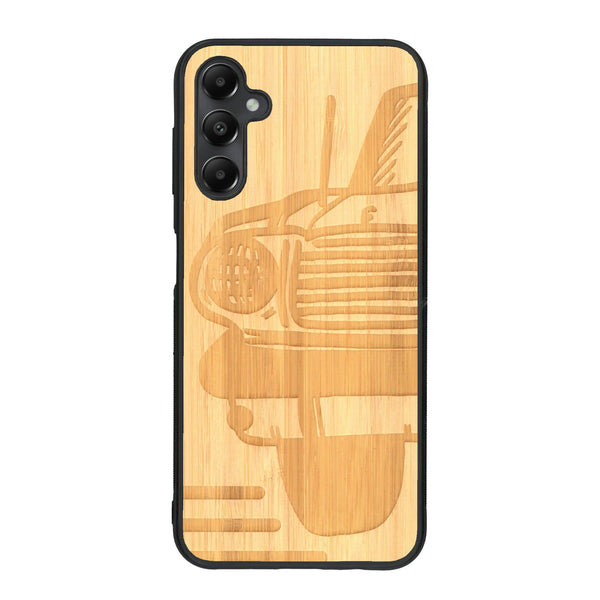 Coque de protection en bois véritable fabriquée en France pour Samsung A05S sur le thème de l'automobile avec une authentique Mustang