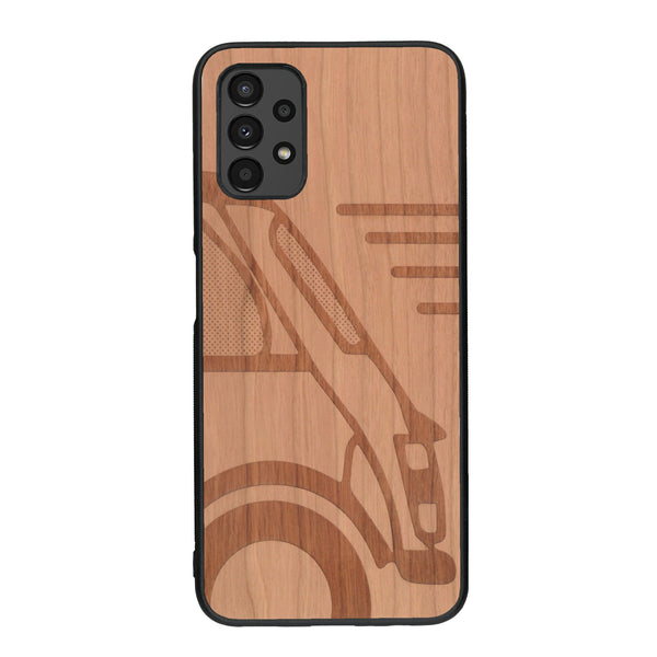 Coque de protection en bois véritable fabriquée en France pour Samsung A13 sur le thème de l'automobile avec une authentique Mini Cooper