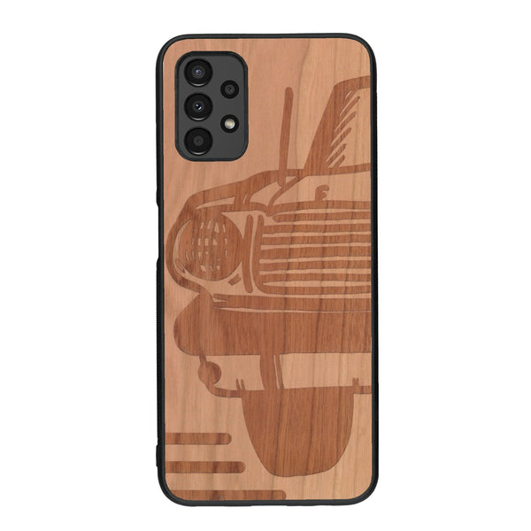 Coque de protection en bois véritable fabriquée en France pour Samsung A13 sur le thème de l'automobile avec une authentique Mustang