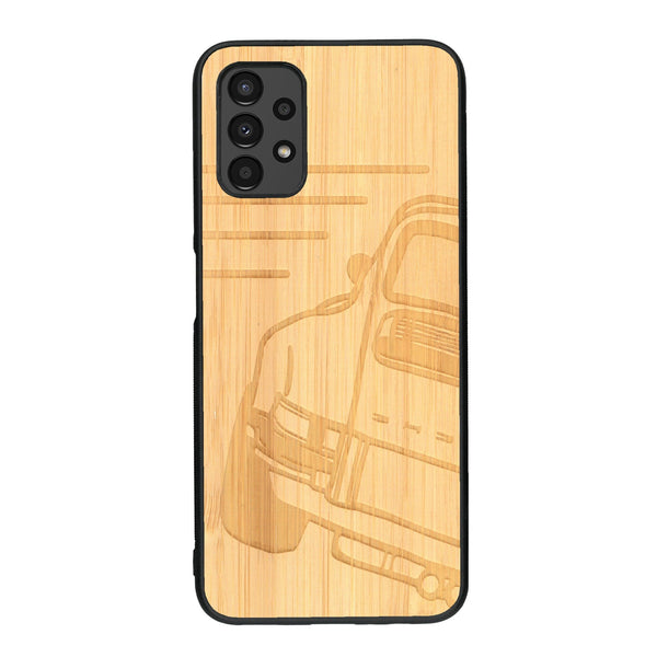 Coque de protection en bois véritable fabriquée en France pour Samsung A13 sur le thème de l'automobile avec une authentique Porsche