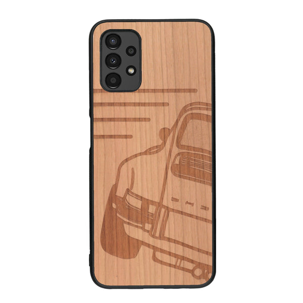 Coque de protection en bois véritable fabriquée en France pour Samsung A13 sur le thème de l'automobile avec une authentique Porsche