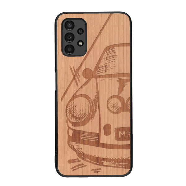 Coque de protection en bois véritable fabriquée en France pour Samsung A13 sur le thème de l'automobile avec une authentique Porsche