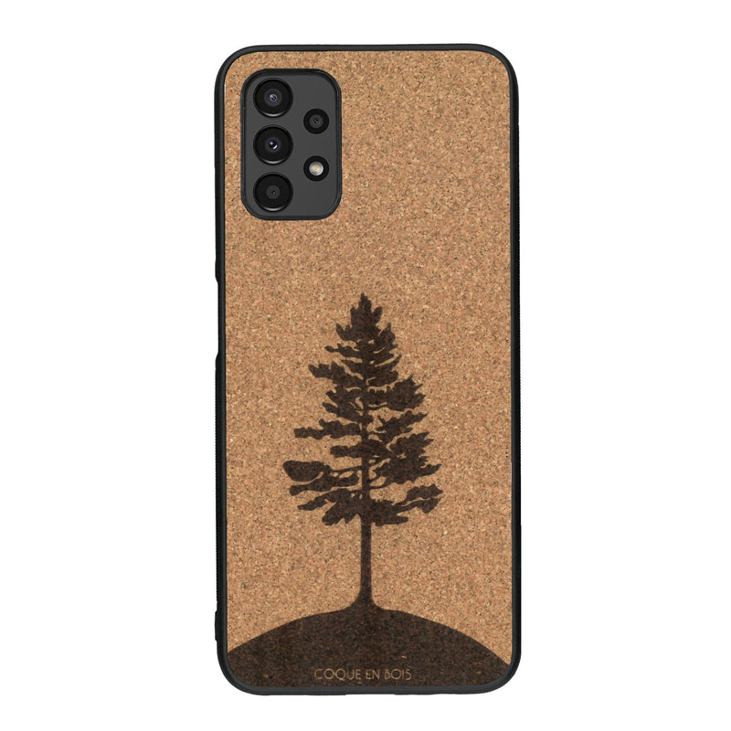 Coque de protection en bois véritable fabriquée en France pour Samsung A13 sur le thème de la nature, de la fôret et de l'écoresponsabilité avec une gravure représentant un arbre 