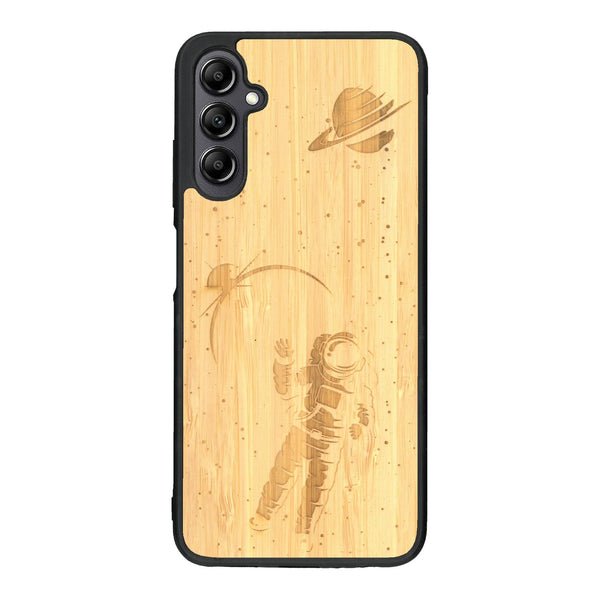 Coque de protection en bois véritable fabriquée en France pour Samsung A14 sur le thème des astronautes