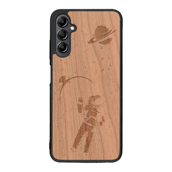 Coque de protection en bois véritable fabriquée en France pour Samsung A14 sur le thème des astronautes