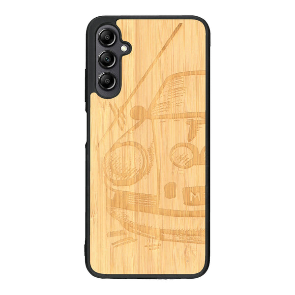 Coque de protection en bois véritable fabriquée en France pour Samsung A14 sur le thème de l'automobile avec une authentique Porsche