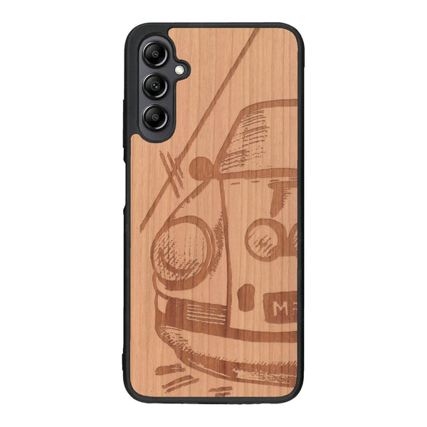 Coque de protection en bois véritable fabriquée en France pour Samsung A14 sur le thème de l'automobile avec une authentique Porsche