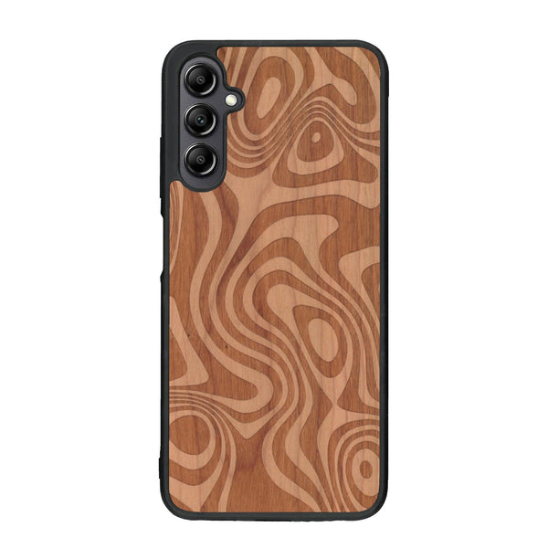 Coque de protection en bois véritable fabriquée en France pour Samsung A14 avec un motif abstrait représentant les mouvements de l'eau