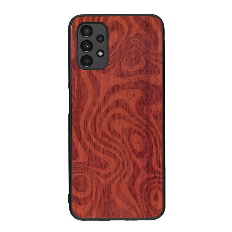 Coque de protection en bois véritable fabriquée en France pour Samsung A14 avec un motif abstrait représentant les mouvements de l'eau