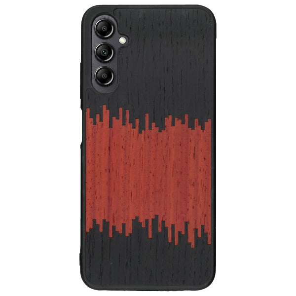 Coque de protection en bois véritable fabriquée en France pour Samsung A14 alliant plusieurs essences de bois pour représenter du magma en fusion