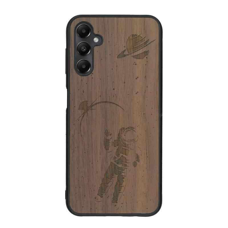 Coque de protection en bois véritable fabriquée en France pour Samsung A15 sur le thème des astronautes