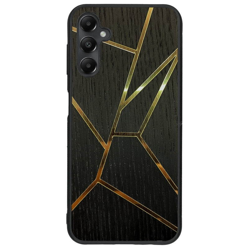 Coque de protection en bois véritable fabriquée en France pour Samsung A15 alliant plusieurs essences de bois pour représenter des fragments design