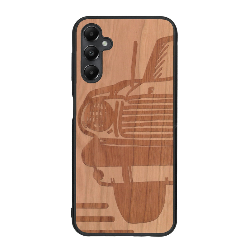 Coque de protection en bois véritable fabriquée en France pour Samsung A15 sur le thème de l'automobile avec une authentique Mustang