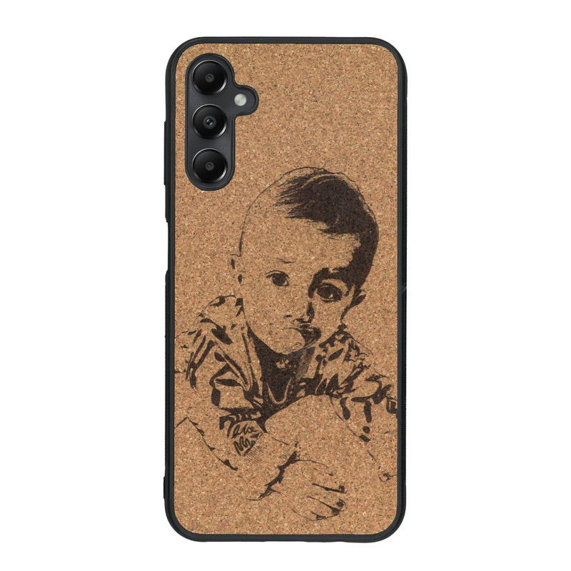 Coque de protection en bois véritable fabriquée en France pour Samsung A15 avec gravure personnalisée à partir d'une photo, d'une image, d'un logo, des initials ou d'une phrase