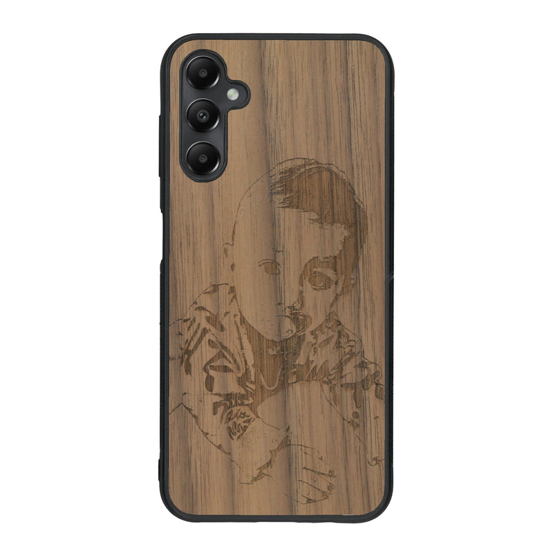 Coque de protection en bois véritable fabriquée en France pour Samsung A15 avec gravure personnalisée à partir d'une photo, d'une image, d'un logo, des initials ou d'une phrase