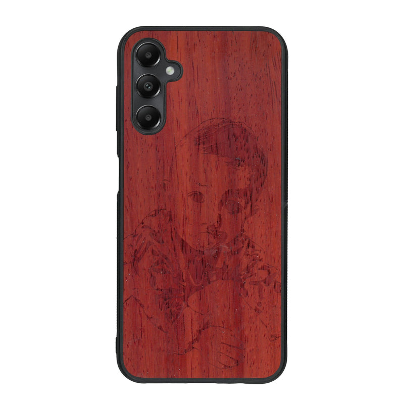 Coque de protection en bois véritable fabriquée en France pour Samsung A15 avec gravure personnalisée à partir d'une photo, d'une image, d'un logo, des initials ou d'une phrase