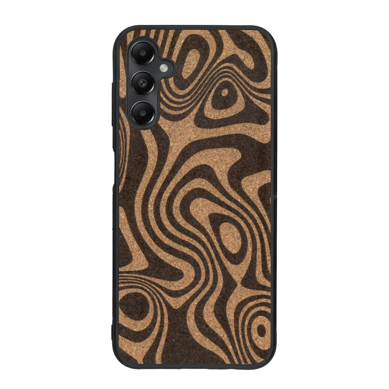 Coque de protection en bois véritable fabriquée en France pour Samsung A15 avec un motif abstrait représentant les mouvements de l'eau