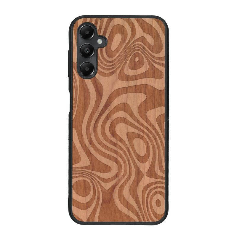 Coque de protection en bois véritable fabriquée en France pour Samsung A15 avec un motif abstrait représentant les mouvements de l'eau