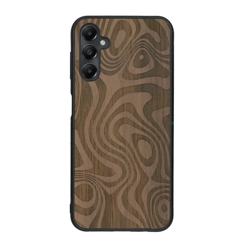 Coque de protection en bois véritable fabriquée en France pour Samsung A15 avec un motif abstrait représentant les mouvements de l'eau