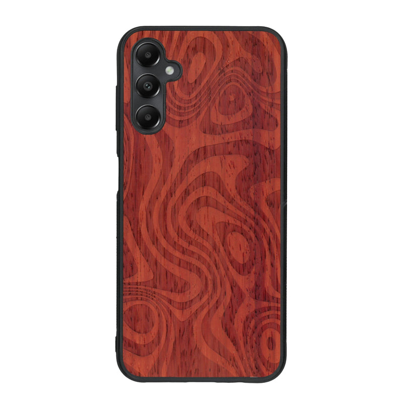 Coque de protection en bois véritable fabriquée en France pour Samsung A15 avec un motif abstrait représentant les mouvements de l'eau