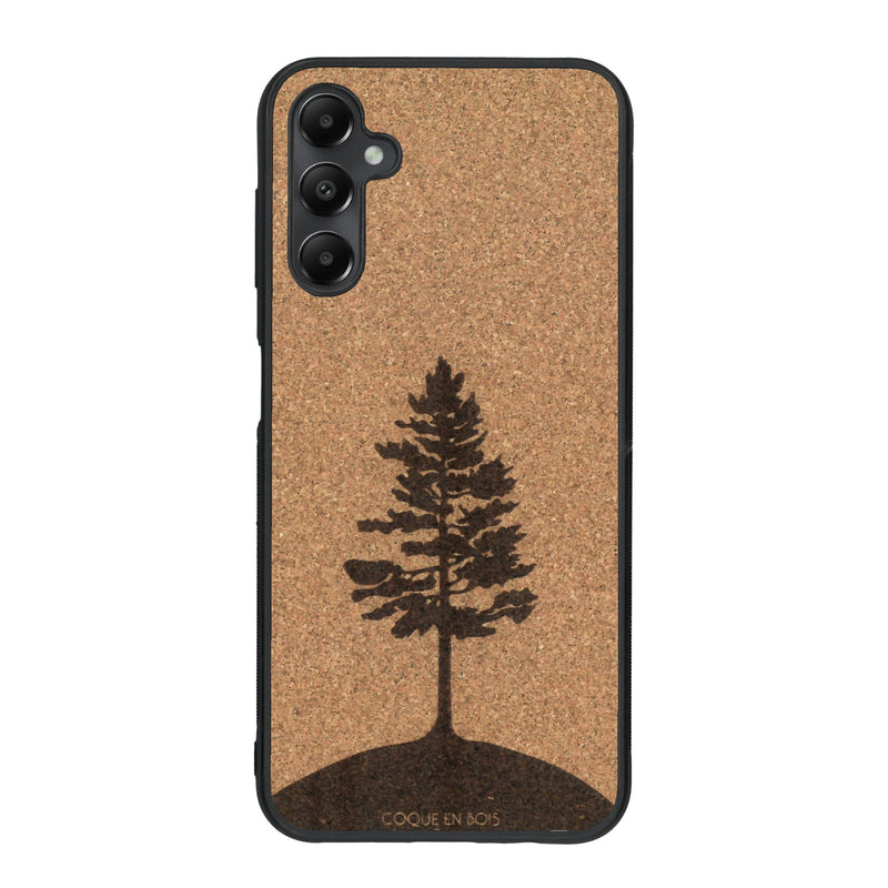 Coque de protection en bois véritable fabriquée en France pour Samsung A15 sur le thème de la nature, de la fôret et de l'écoresponsabilité avec une gravure représentant un arbre 