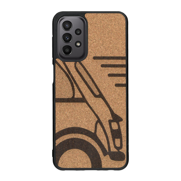 Coque de protection en bois véritable fabriquée en France pour Samsung A23 sur le thème de l'automobile avec une authentique Mini Cooper