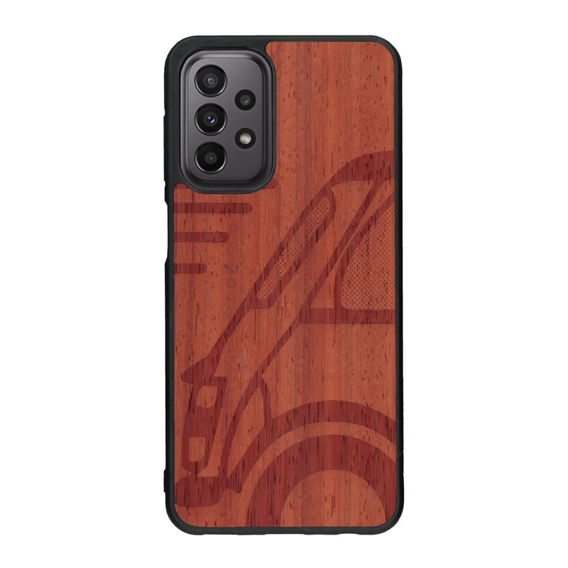 Coque de protection en bois véritable fabriquée en France pour Samsung A23 sur le thème de l'automobile avec une authentique Mini Cooper