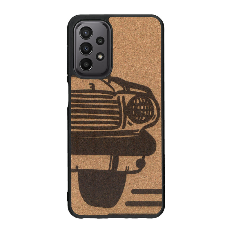 Coque de protection en bois véritable fabriquée en France pour Samsung A23 sur le thème de l'automobile avec une authentique Mustang