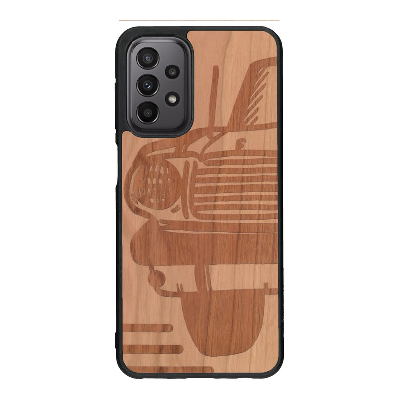 Coque de protection en bois véritable fabriquée en France pour Samsung A23 sur le thème de l'automobile avec une authentique Mustang