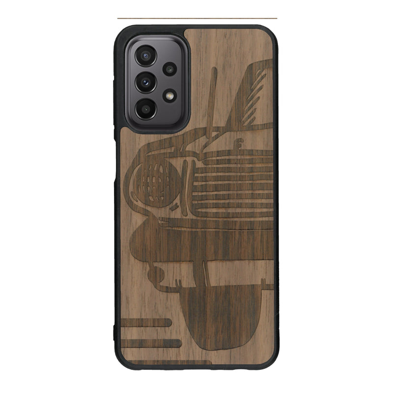 Coque de protection en bois véritable fabriquée en France pour Samsung A23 sur le thème de l'automobile avec une authentique Mustang