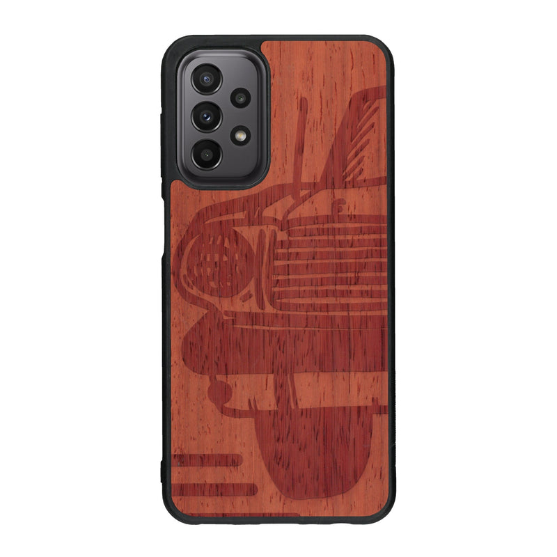 Coque de protection en bois véritable fabriquée en France pour Samsung A23 sur le thème de l'automobile avec une authentique Mustang