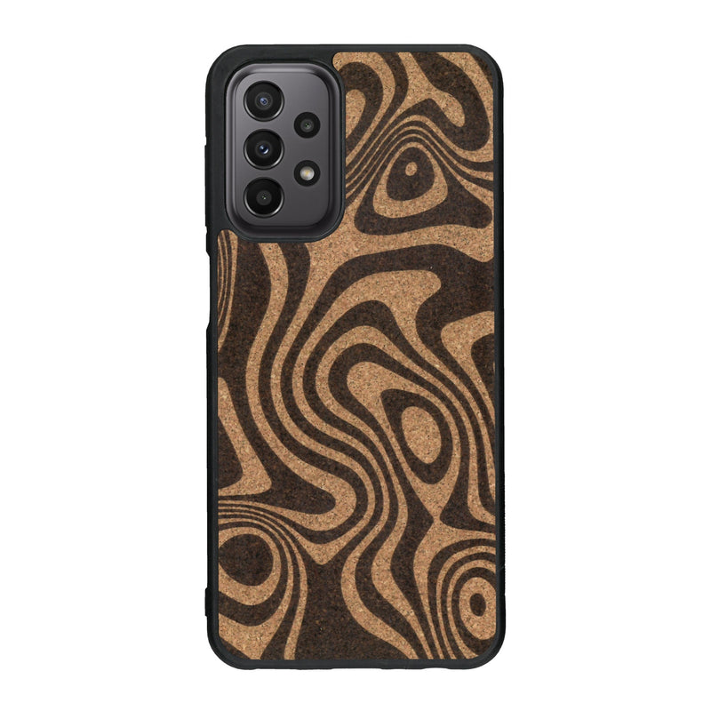 Coque de protection en bois véritable fabriquée en France pour Samsung A23 avec un motif abstrait représentant les mouvements de l'eau