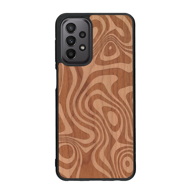 Coque de protection en bois véritable fabriquée en France pour Samsung A23 avec un motif abstrait représentant les mouvements de l'eau