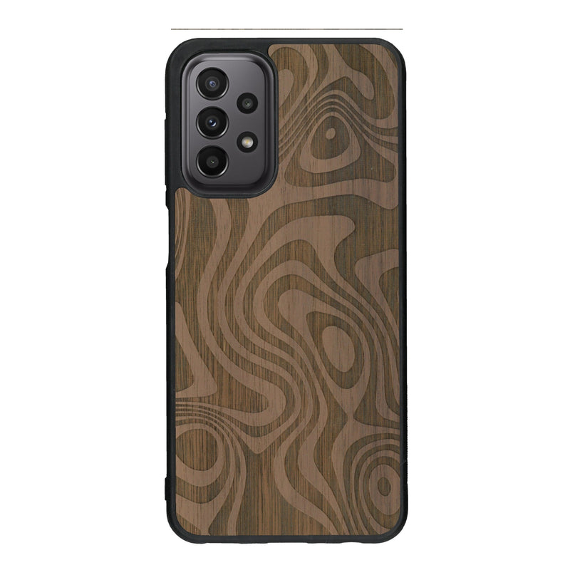 Coque de protection en bois véritable fabriquée en France pour Samsung A23 avec un motif abstrait représentant les mouvements de l'eau