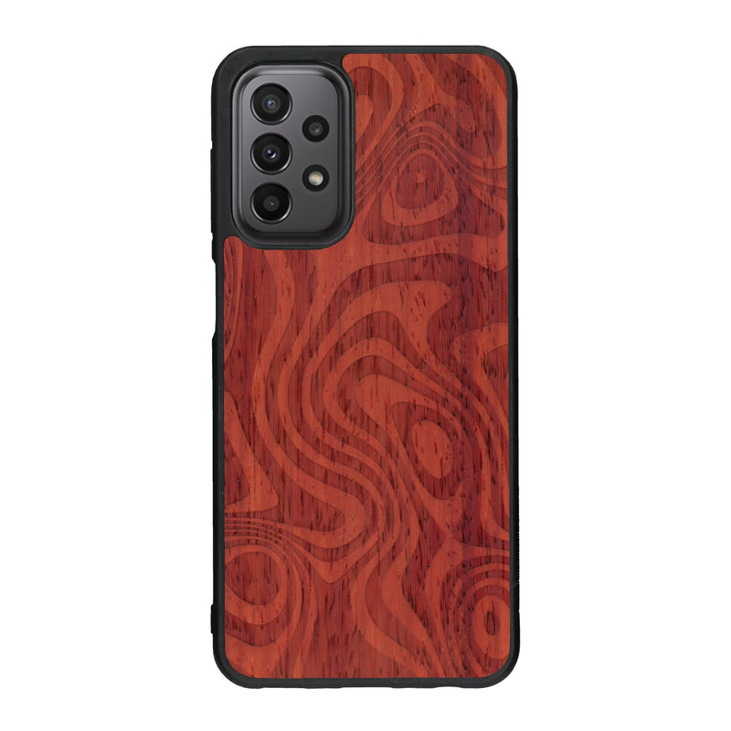 Coque de protection en bois véritable fabriquée en France pour Samsung A23 avec un motif abstrait représentant les mouvements de l'eau