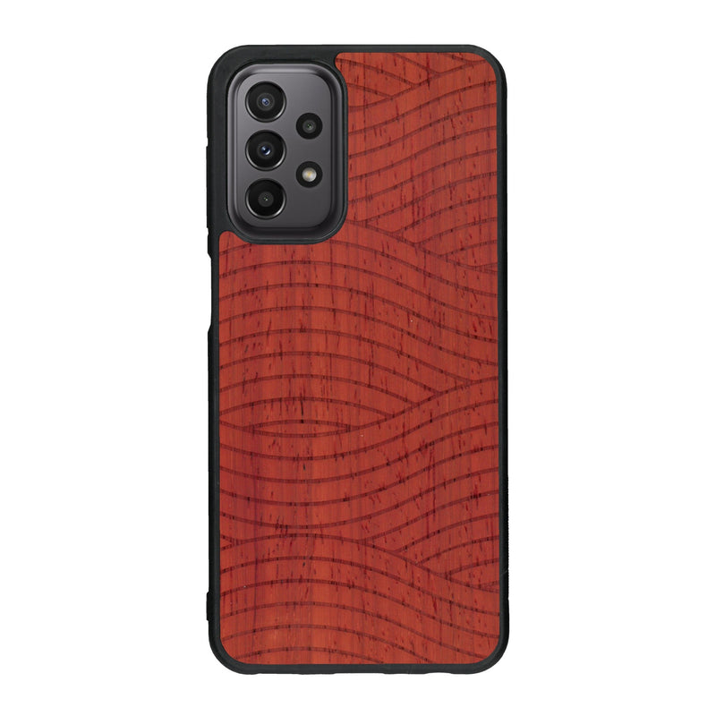 Coque de protection en bois véritable fabriquée en France pour Samsung A33 avec un motif moderne et minimaliste sur le thème waves et wavy représentant les vagues de l'océan